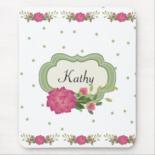 Roze rozen en groene polka stippen muismat