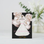Roze rozen en Gwn Bridal Shower Invitation Kaart (Staand voorkant)