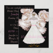 Roze rozen en Gwn Bridal Shower Invitation Kaart (Voorkant / Achterkant)