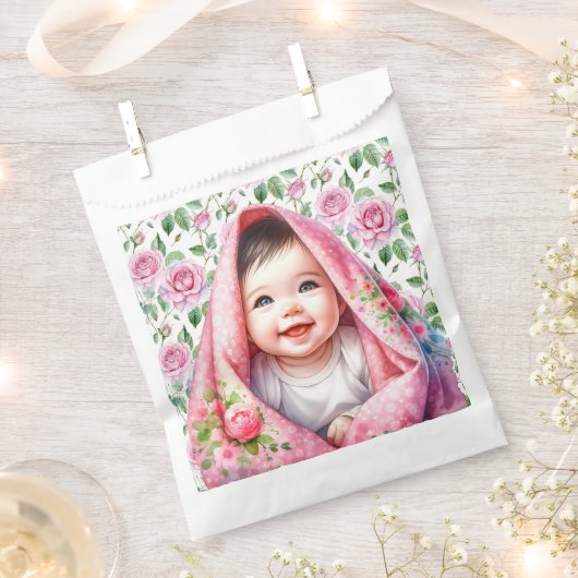 Roze Rozen en het Baby shower van het lachende mei Bedankzakje (Geknipt)