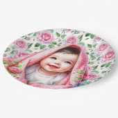 Roze Rozen en het Baby shower van het lachende mei Papieren Bordje (Gekanteld)