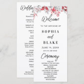 Roze rozen en het Groene Groenery Wedding Programm (Voorkant / Achterkant)