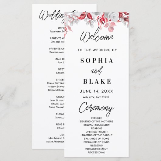 Roze rozen en het Groene Groenery Wedding Programm (Voorkant / Achterkant)