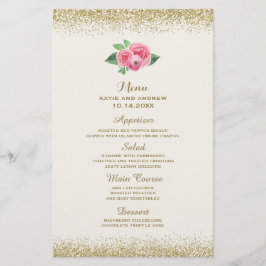  roze rozen en het menu Glitter Wedding