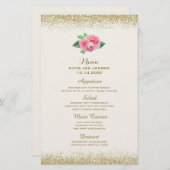  roze rozen en het menu Glitter Wedding (Voorkant / Achterkant)