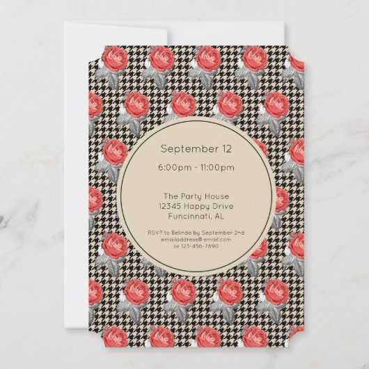Roze rozen en het ontwerp van de soundstooth Party Kaart (Achterkant)
