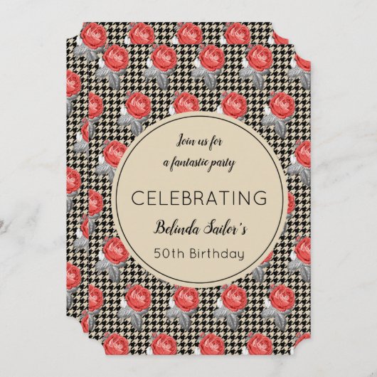 Roze rozen en het ontwerp van de soundstooth Party Kaart (Voorkant / Achterkant)