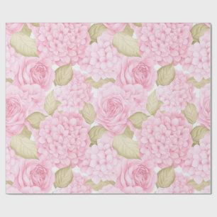 Roze rozen en hortensia's cadeaupapier