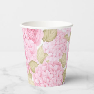 Roze Rozen en Hortensia's Tuinfeest Papieren Beker
