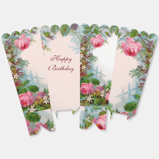 ROZE ROZEN EN JASMIJNEN Verjaardagsfeestje Bedankdoosjes (Ongevouwen)