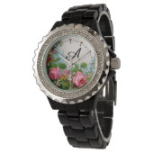 ROZE ROZEN EN JASMINES,FLORALE MONOGRAAM HORLOGE (Gekanteld)