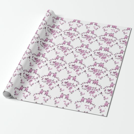 Roze rozen en jus cadeaupapier (Uitgerold)
