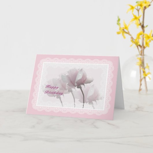 Roze rozen en Kaart voor digitale langademigheid (Gele Bloem)