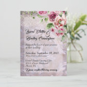 roze rozen en kant bruiloft kaart (Staand voorkant)
