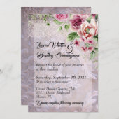 roze rozen en kant bruiloft kaart (Voorkant / Achterkant)