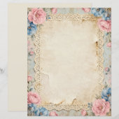 Roze rozen en kanten briefpapier (Voorkant / Achterkant)