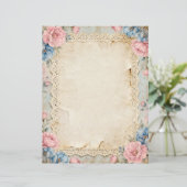 Roze rozen en kanten briefpapier (Staand voorkant)