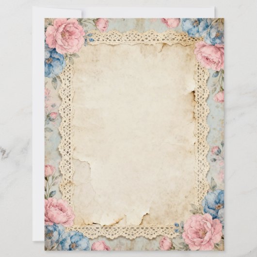 Roze rozen en kanten briefpapier (Voorkant)