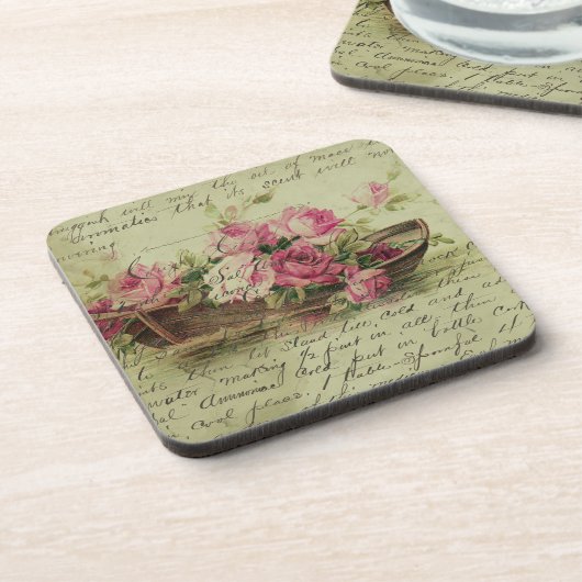  roze rozen en kat bier onderzetter (Linkerzijde)