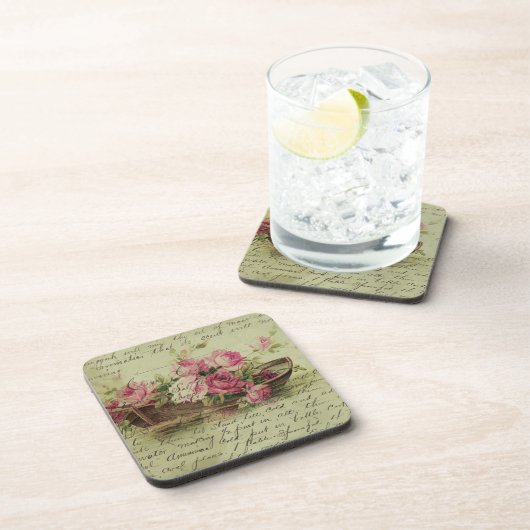  roze rozen en kat bier onderzetter (Rechterzijde)