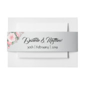 Roze rozen en korstzilverkleurig huwelijk uitnodigingen wikkel (Voorkant Voorbeeld)