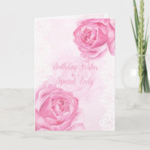 Roze rozen en Lace Happy Birthday Special Lady Kaart