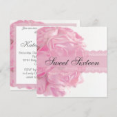Roze rozen en Lace Sweet Sixteen Birthday Party Kaart (Voorkant / Achterkant)