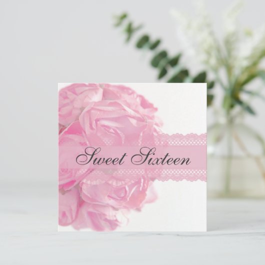 Roze rozen en Lace Sweet Sixteen Birthday Party Kaart (Staand voorkant)