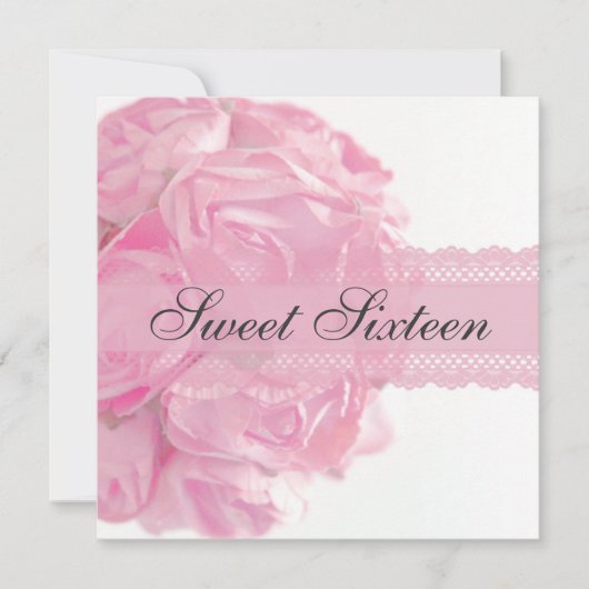 Roze rozen en Lace Sweet Sixteen Birthday Party Kaart (Voorkant)