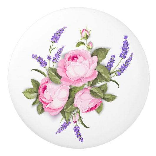 Roze rozen en lavender Ceramic Knob Keramische Knop (Voorkant)