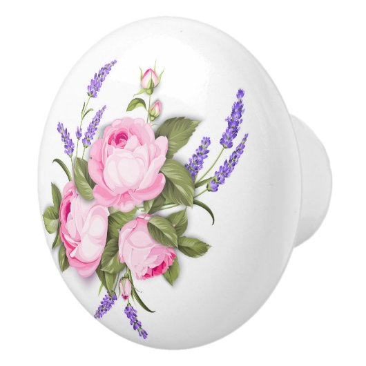 Roze rozen en lavender Ceramic Knob Keramische Knop (Rechts)