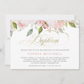 Roze rozen en legant Gold Script | Baptisme Kaart (Voorkant)