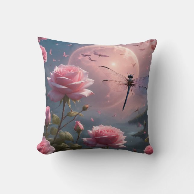 Roze rozen en libellen kussen (Voorkant)