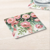 Roze Rozen en Lint Kartonnen Onderzetters (Schuin)
