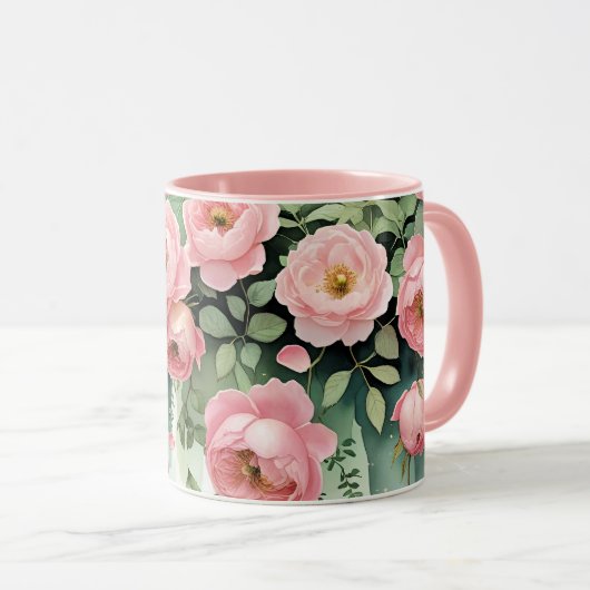 Roze Rozen en Lint Mok (Voorkant rechts)