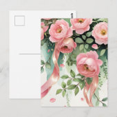 Roze rozen en linten briefkaart (Voorkant / Achterkant)