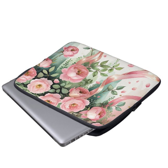 Roze rozen en linten laptop sleeve (Voorkant onderkant)