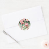 Roze rozen en linten ronde sticker (Envelop)