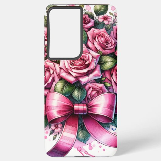 Roze rozen en linten: telefoonhoesje samsung galaxy hoesje (Achterkant)