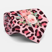 Roze rozen en luipaardprint punkrockstropdas stropdas (Opgerold)
