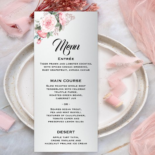 Roze rozen en Luxe Silver Wedding Menu