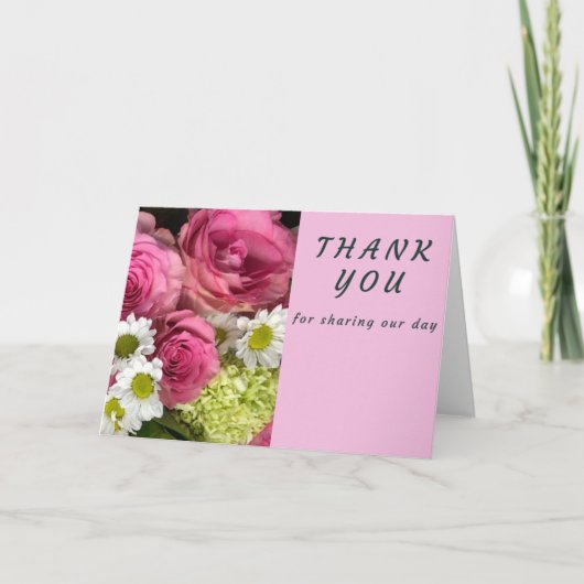 Roze rozen en madeliefjes bedankt kaart (Voorkant)