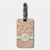  roze rozen en marmer met monogram bagagelabel (Achterkant verticaal)