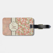  roze rozen en marmer met monogram bagagelabel (Achterkant horizontaal)