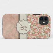 roze rozen en marmer met monogram Case-Mate iPhone case (Achterkant (horizontaal))