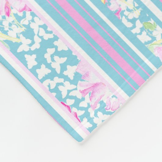 Roze rozen en matchende stripes, griepbundel fleece deken (Hoek)