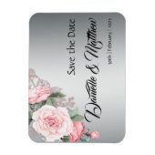 Roze rozen en metaalzilver Save the Date Magneet (Verticaal)