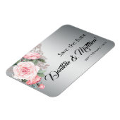 Roze rozen en metaalzilver Save the Date Magneet (Linkerzijde)
