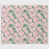 Roze Rozen en Monstera bladeren Bloemen Cadeaupapier (Vlak)