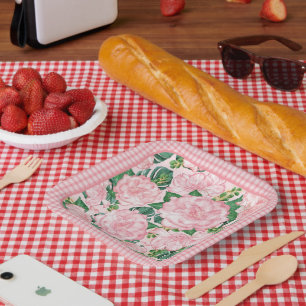 Roze Rozen en Monstera Elegant 7in Zomerfeest Papieren Bordje